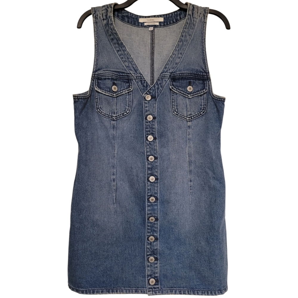 Tularosa Zoe Denim Dress Large Button Front Pockets US Made 100% Cotton